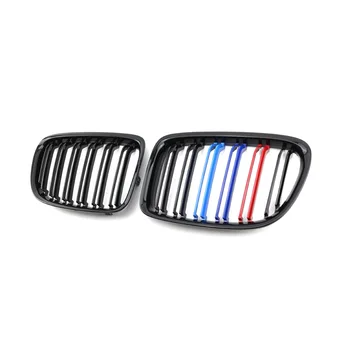 Передняя решетка радиатора, решетки капота -двойная линия для BMW X1 E84 2010-2015 Глянцевая черная Решетка радиатора передней почки автомобиля, автомобильные аксессуары 4
