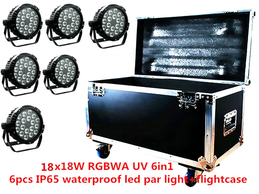 6X IP65 led водонепроницаемый парный светильник с flightcase 18X18 Вт светодиодные парные светильники RGBWA UV 6в1 сценическое диджейское оборудование disco lights