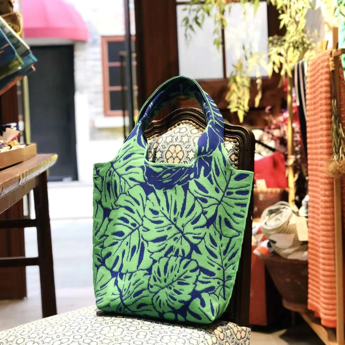 Вязаная сумочка ручной работы, женская сумка на запястье с мини-узлом, японская повседневная клетчатая сумка в широкую полоску, студенческие сумки для покупок многоразового использования