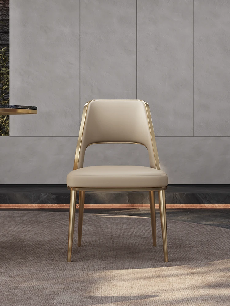 Итальянские легкие обеденные стулья класса люкс, современные минималистичные обеденные стулья, высококачественные кожаные столы и стулья из нержавеющей стали 0