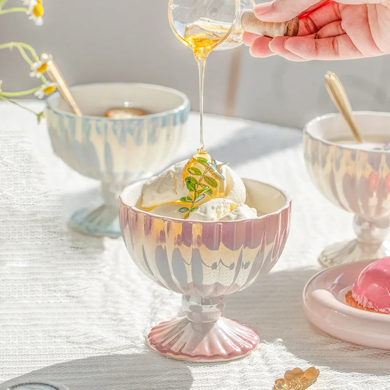 Милая десертная чаша, Керамическая кружка, Жемчужная чашка для завтрака, Градиентная чашка для мороженого, Изысканная Фруктовая чашка, Салатница, Десертная чашка, Чашка для воды