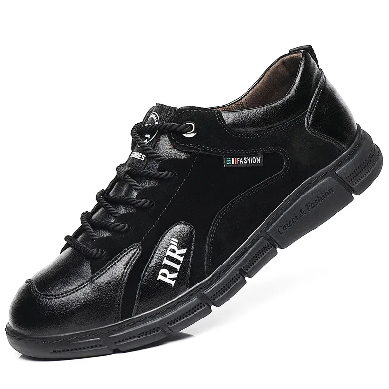 Мужские модные кроссовки, кроссовки из натуральной кожи, повседневная обувь для ходьбы на платформе, Черные Дерби, Безопасная Рабочая уличная мужская обувь