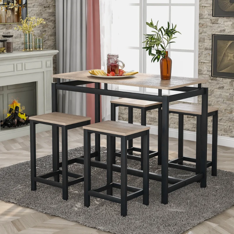 Набор столов TREXM высотой с кухонную стойку из 5 предметов \ Промышленный обеденный стол с 4 стульями (дуб) Дуб МДФ [на складе в США]