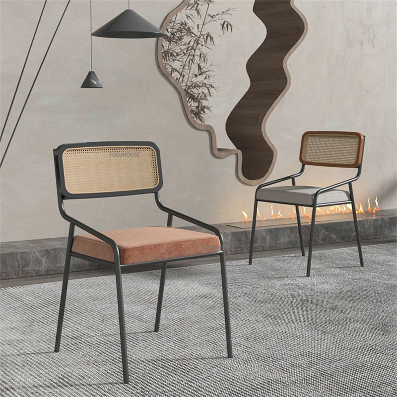 Обеденные стулья из кованого железа в скандинавском стиле в стиле ретро, Мебель для столовой, Простой кухонный ротанговый стул, Спинка для кафе для отдыха, рабочий стул CN 0