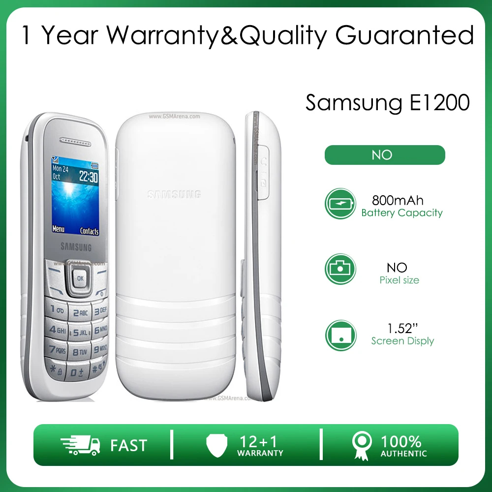 Оригинальный Samsung E1200 мобильный телефон 1,52-дюймовый экран 800 мАч GSM 900/1800 Аккумулятор Разблокированный мобильный телефон