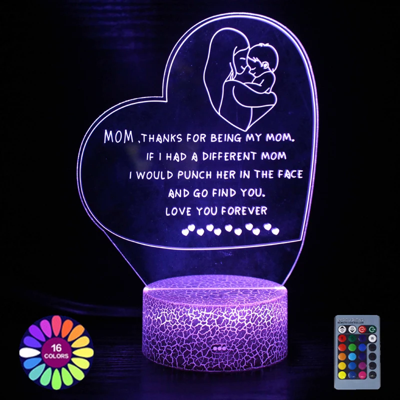 Подарок на День матери Светодиодная лампа USB Лампа для декора комнаты на батарейках 3d Иллюзионный ночник Украшение спальни Подарки на День рождения для мамы