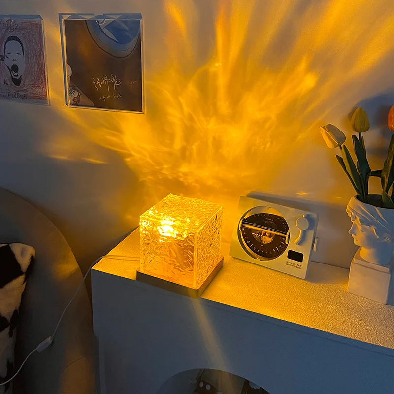 Прекрасный светодиодный проектор с рябью воды, ночник, настольная лампа с динамической атмосферой пламени, ночник для домашнего декора гостиной, подарок